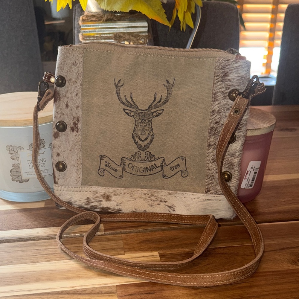Brown and Cream Crossbody Bag